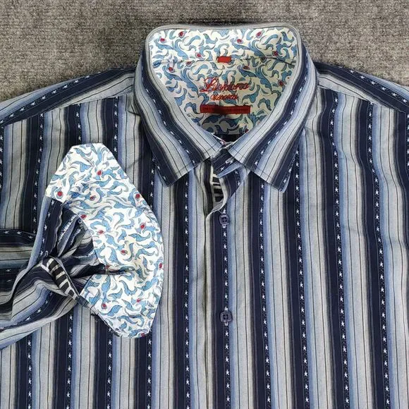 Luchiano Visconti Shirt XL Long Sleeve Button Up Blue Striped Flip Cuff Casual - Picture 1 of 11
